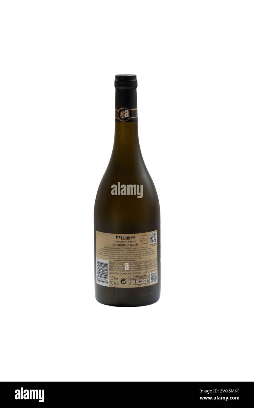 bottle of 19 Crimes Chard Chardonnay white wine 2023 - product of Australia, Australian Stock Photo
