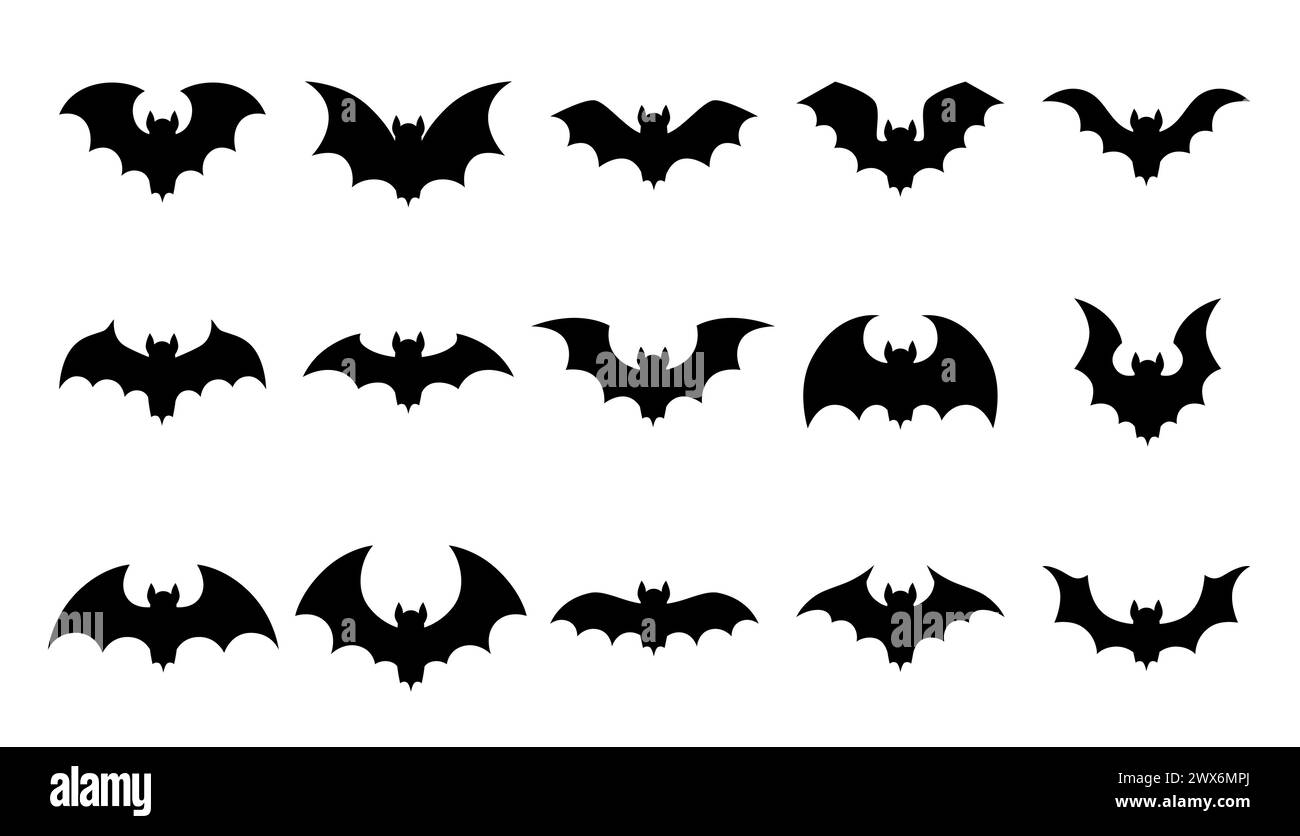 Halloween isolated black bat silhouettes for holiday horror night ...