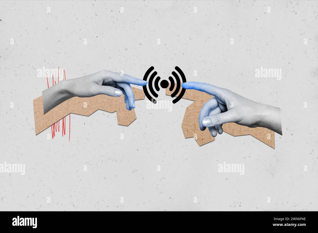 Exclusive sketch collage image of arms sharing internet connection