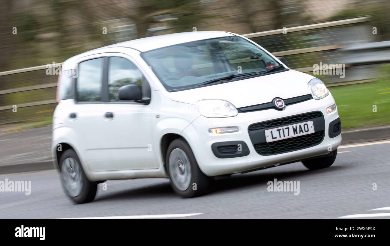 Milton Keynes,UK-Mar 26th 2024: 2017 white Fiat Panda car driving on a ...