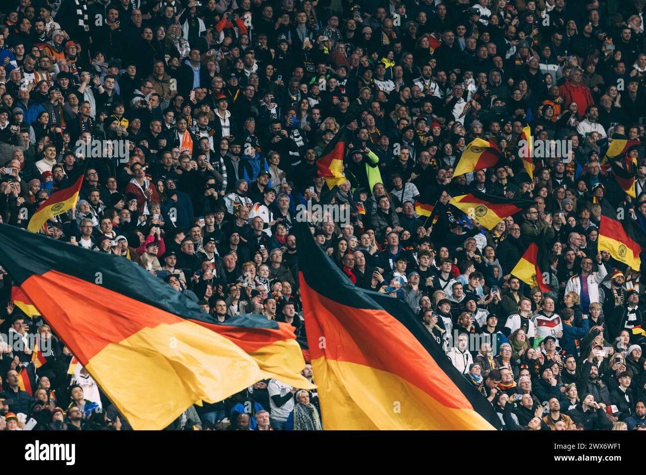 Frankfurt, Deutsche Bank Park, 26.03.2024: Fahnenmeer mit Deutschland Fahnen im Fanblock beim Länderspiel Deutschland vs. Niederlande. Stock Photo