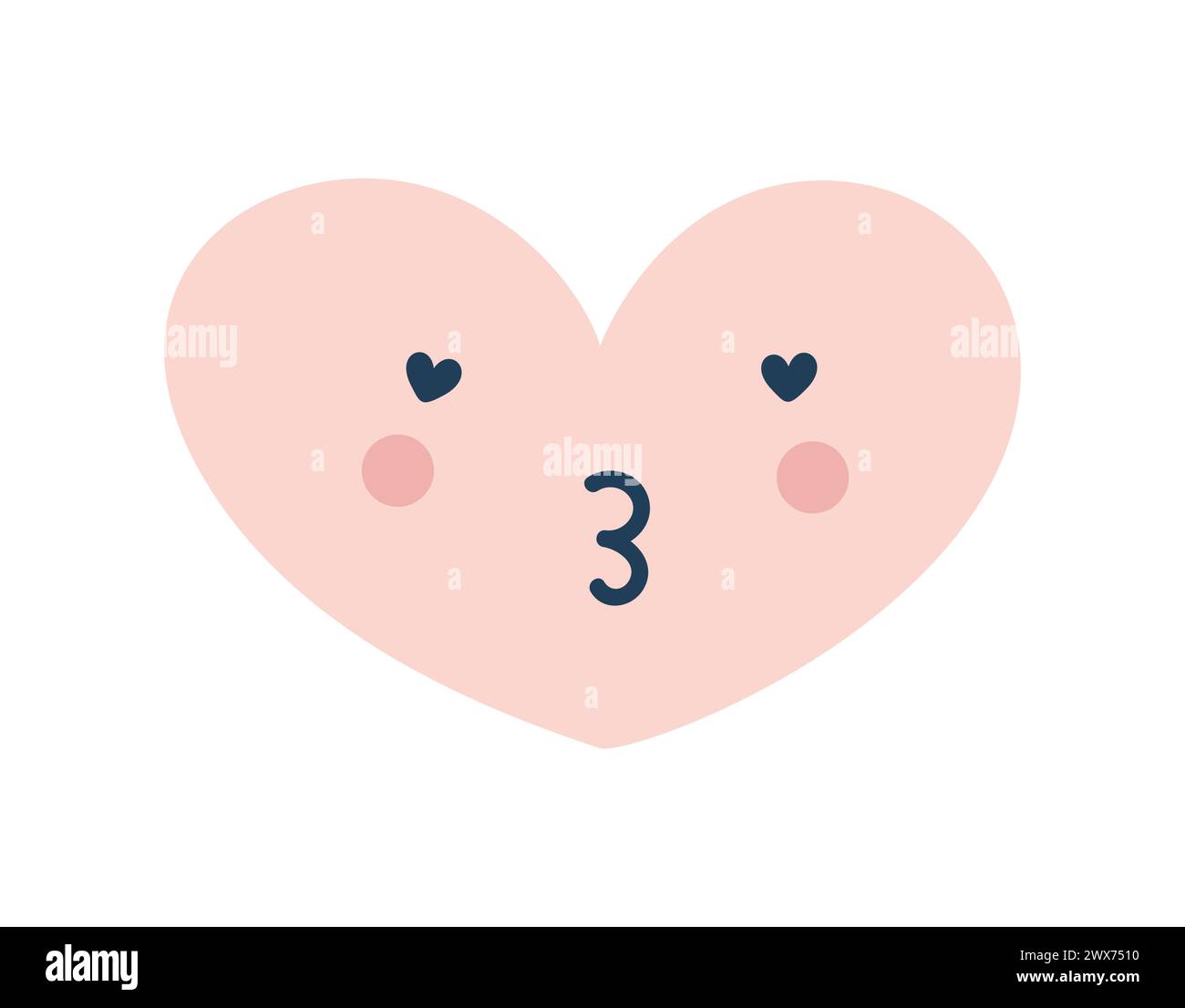 Pink happy kiss loved heart Love Emoji Icon. Object Symbol flat Vector Art. Cartoon element for web design, poster, greeting card, valentines Day Stock Vector