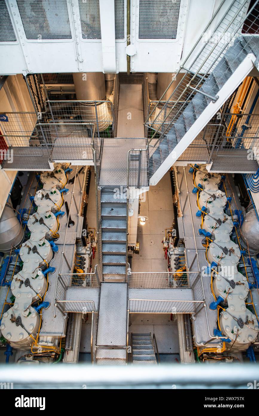 Engine room, Gil Eannes, historical hospital ship, Viana do Castelo, Portugal Stock Photo