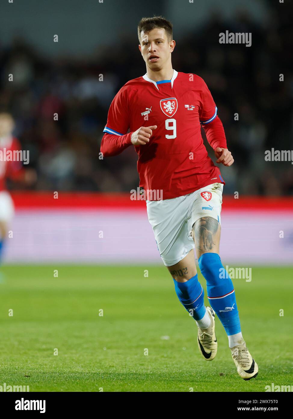 Adam Hlozek (CZE) in action during the friendly soccer match Czechia vs Armenia in Prague, Czech Republic, March 26, 2024. (CTK Photo/Pavel Lebeda) Stock Photo