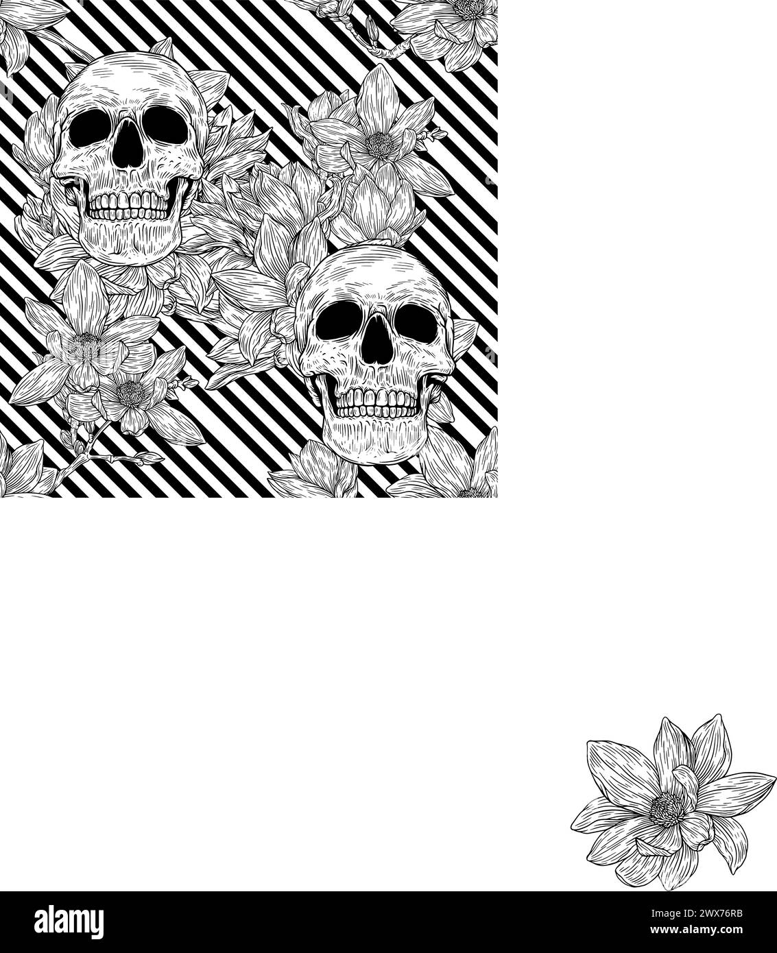 Seamless pattern with skull and with magnolia flower in background ...