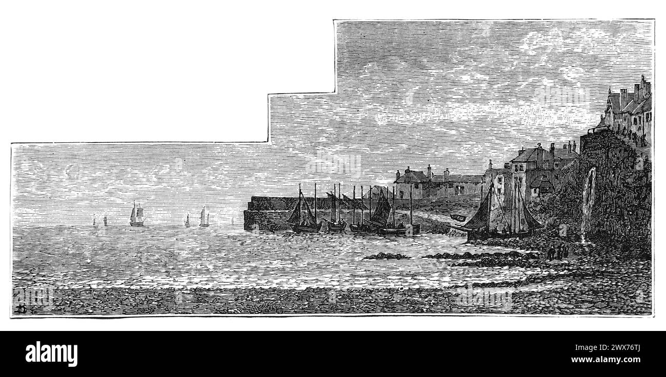 Newlyn, near Penzance, Cornwall, in the 19th century. Black and White Illustration from the 'Our Own Country' published by Cassell, Petter, Galpin & Co. Late 19th century. Stock Photo