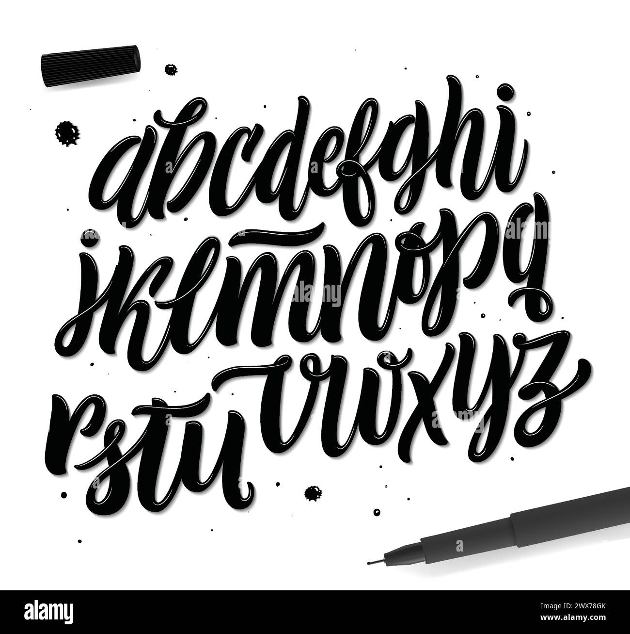 Vector hand drawn alphabet isolated on white background. Brush painted ...