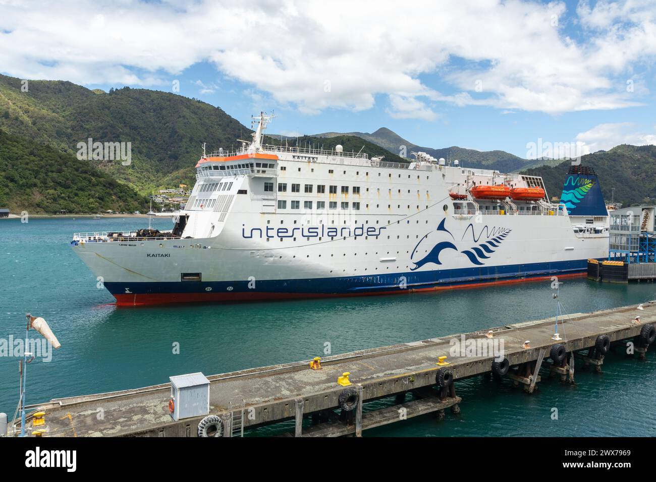The Interislander ferry Kaitiki, which runs across the Cook Strait to Wellington, docks at