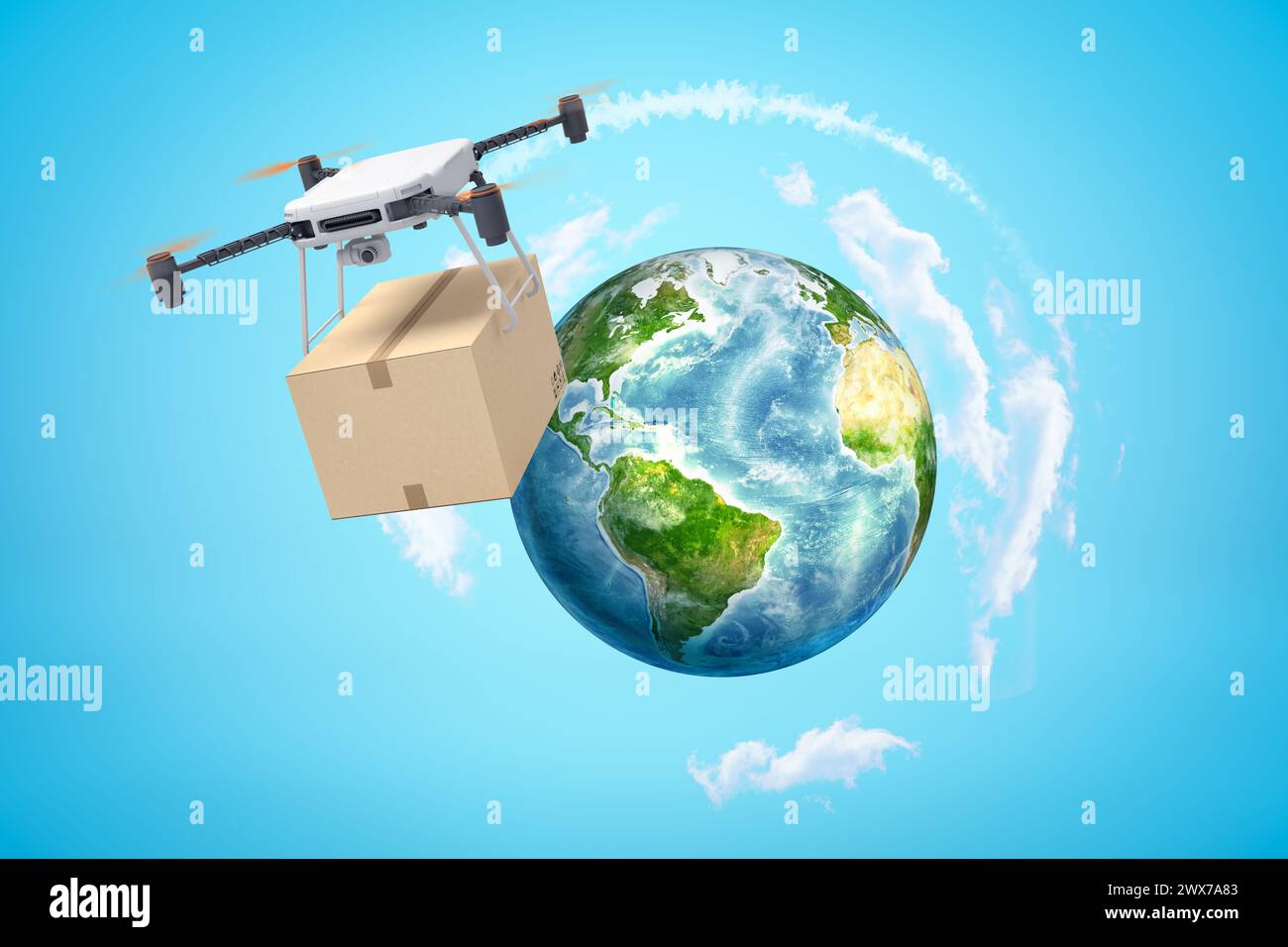 3d rendering of camera drone carrying cardboard box Stock Photo - Alamy