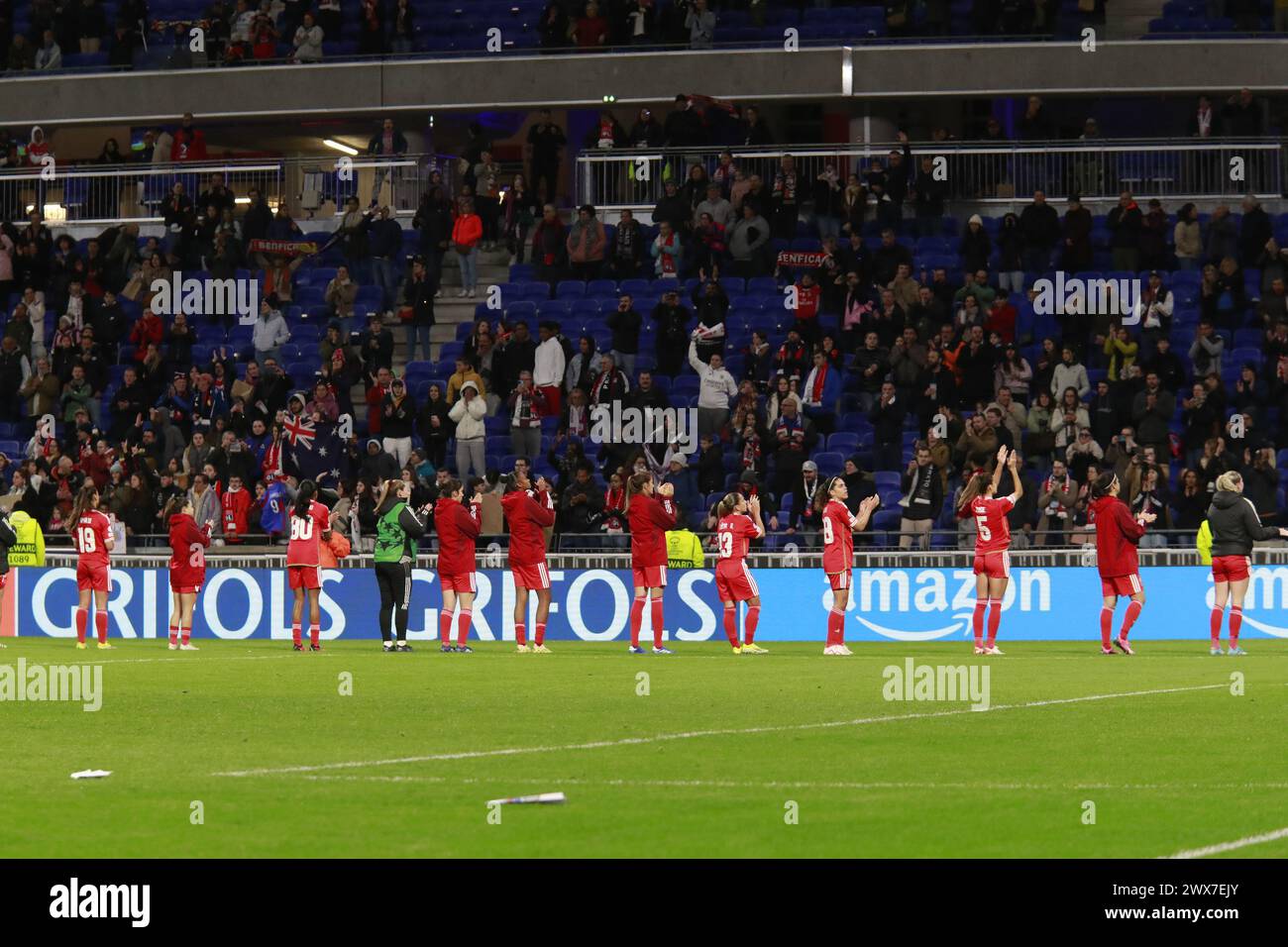 Team of Benfica during the UEFA Women's Champions League, Quarter-finals, 2nd leg football match between Olympique Lyonnais and SL Benfica on March 27, 2024 at Groupama stadium in Decines-Charpieu near Lyon, France Stock Photo