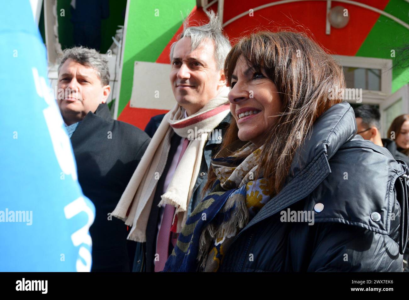 Kyiv, Ukraine. 28th Mar, 2024. Mayor of Paris Anne Hidalgo during a visit to the sports complex of FC Lokomotyv Kyiv, which was damaged by a Russian missile attack on January 23, 2024. The Mayor of Paris, Anne Hidalgo, visited Kyiv and visited FC Lokomotiv Kyiv, whose sports complex was damaged by a Russian missile attack on January 23, 2024. The mayor observed how the players of different age teams train on the field, and at the end took a joint photo with the football players. (Photo by Aleksandr Gusev/SOPA Images/Sipa USA) Credit: Sipa USA/Alamy Live News Stock Photo