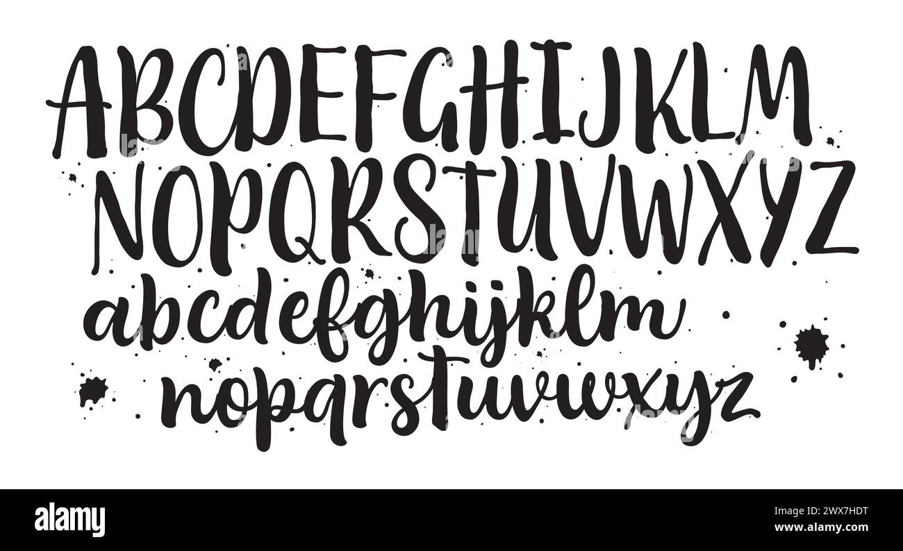 Vector hand drawn alphabet isolated on white background. Brush painted ...