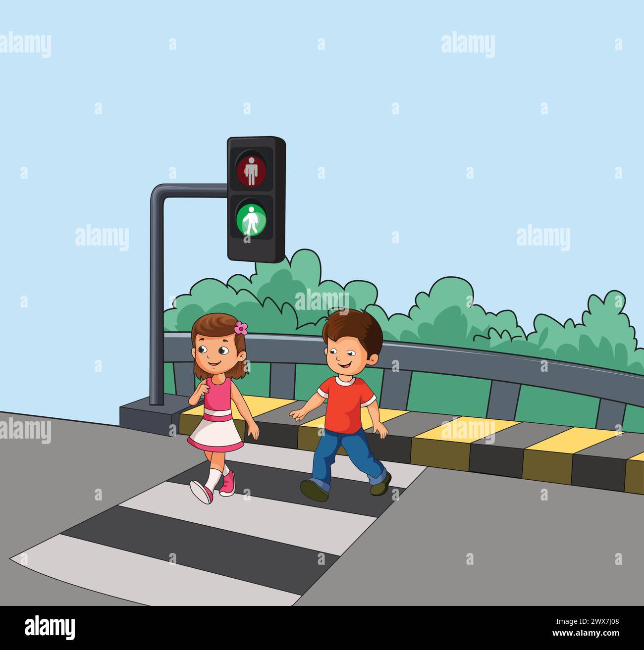 Boy and girl crossing the road vector Stock Vector
