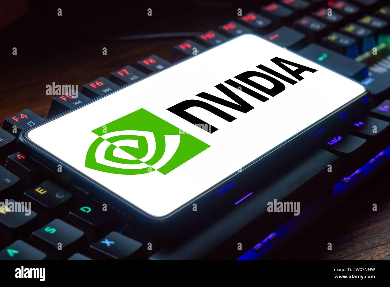 In this photo illustration, the Nvidia logo is displayed on a ...
