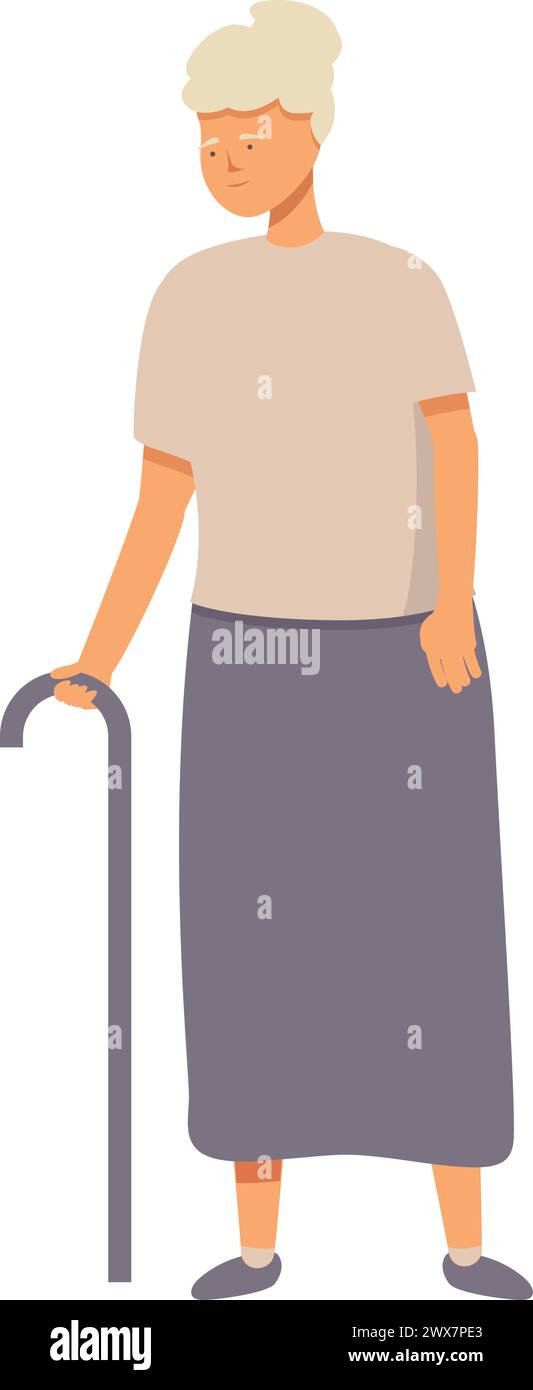 Walking stick on granny icon cartoon vector. Running family. Person mature Stock Vector