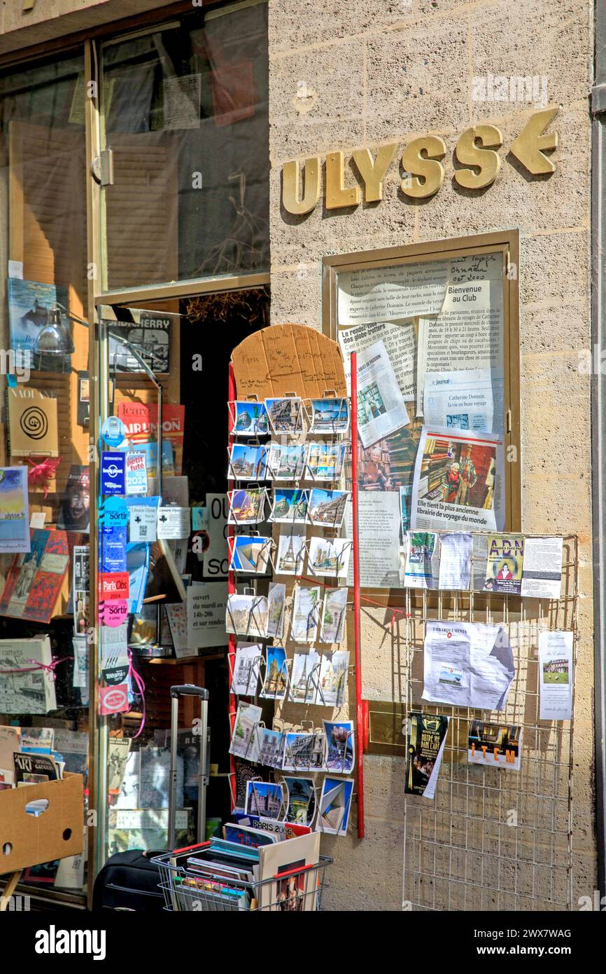 France, Ile-de-France region, Paris Île Saint-Louis, rue Saint-Louis en l'Ile, bookshop 'Ulysse', specialized in travel 21 March 2024 Stock Photo