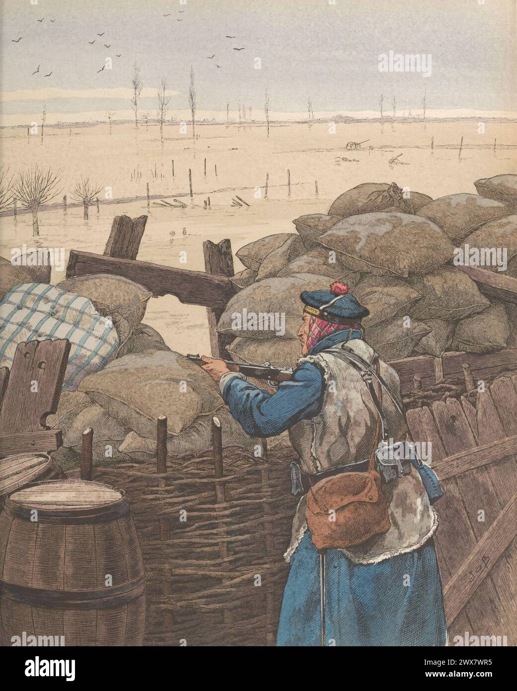 French Fusilier marin during the First World War.  Illustration by Job published in the book 'Allons, Enfants de la Patrie !...' by Jean Richepin. Published by A. Mame et fils in 1920. Stock Photo