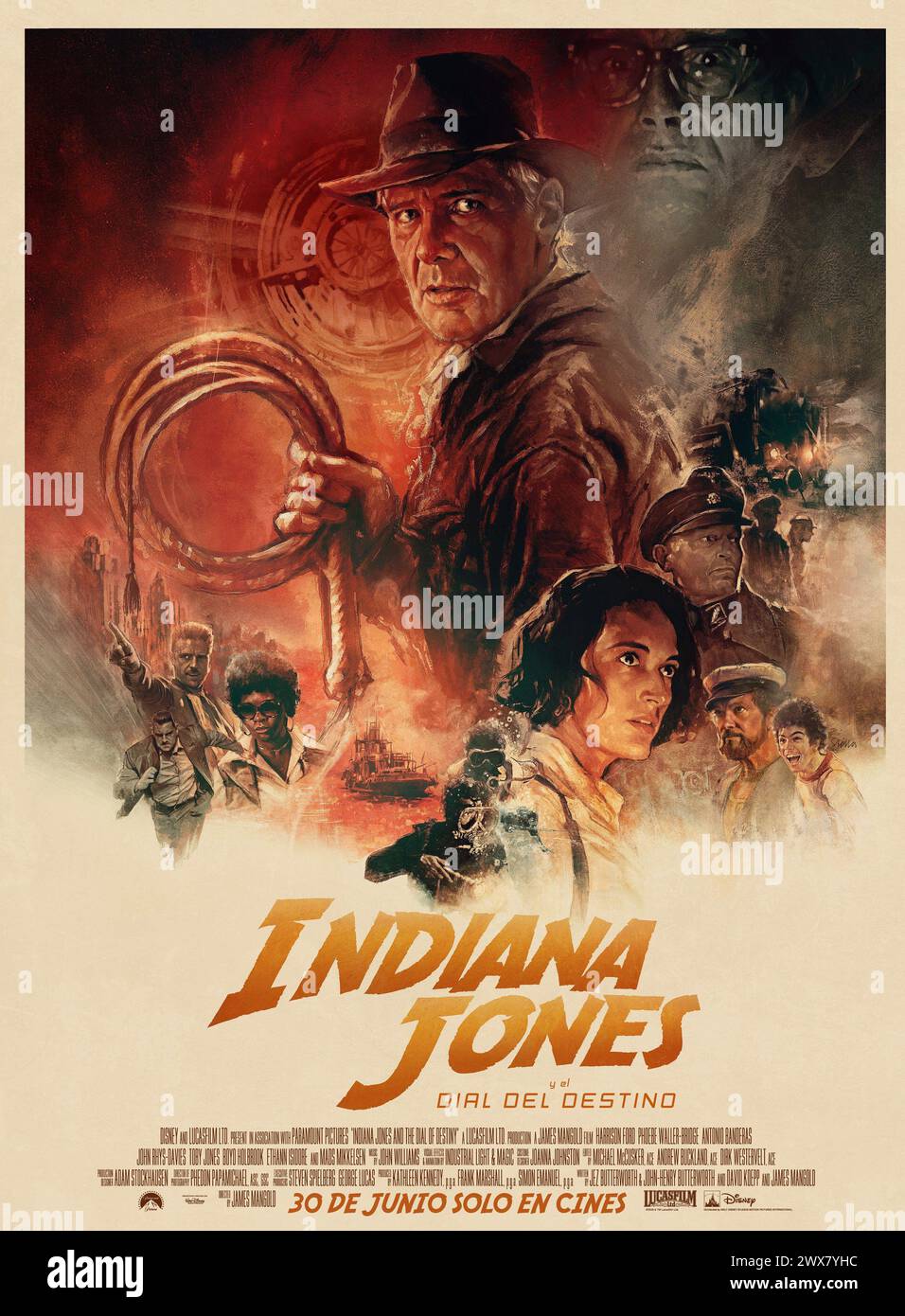 Indiana Jones and the Dial of Destiny Year : 2023 USA Director : James Mangold Harrison Ford Spanish poster Stock Photo