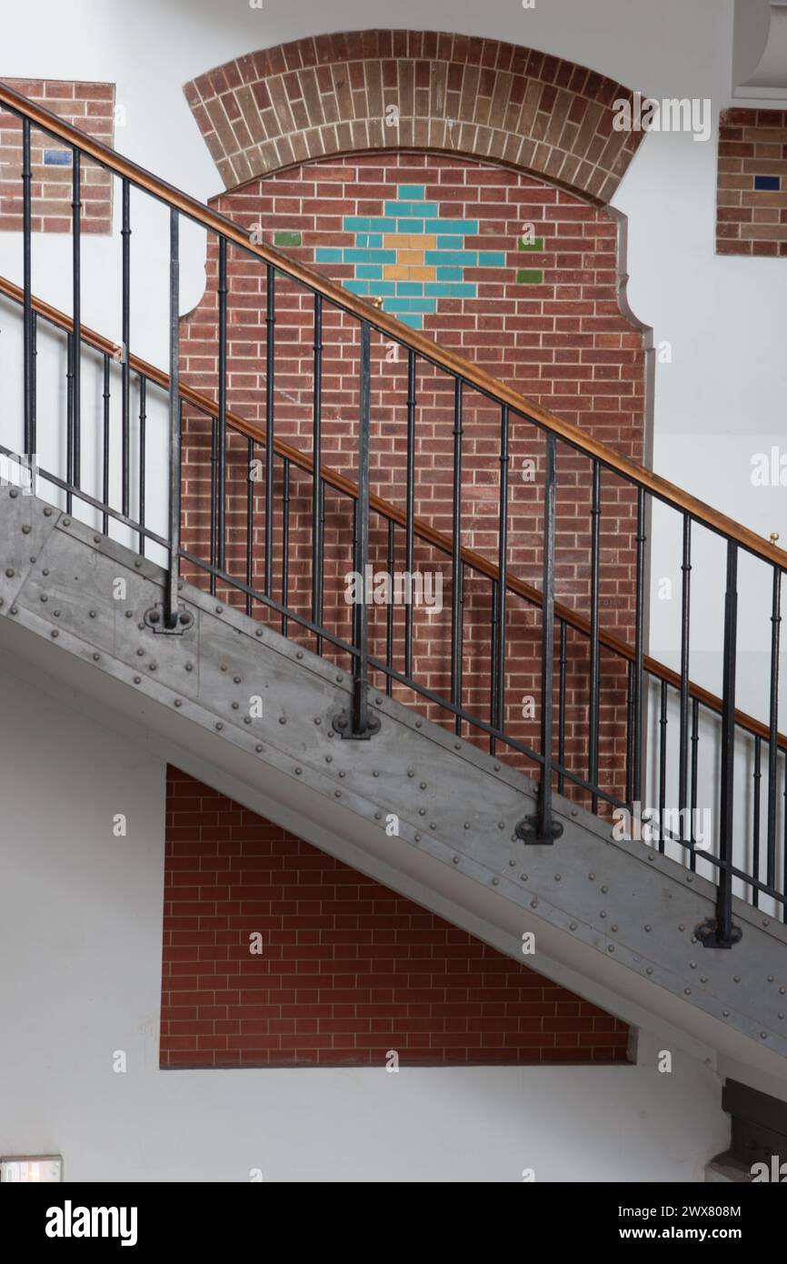 Paris, 101 avenue de la république, lycee Voltaire, stairs leading to the media center (CDI) Collège, Stock Photo