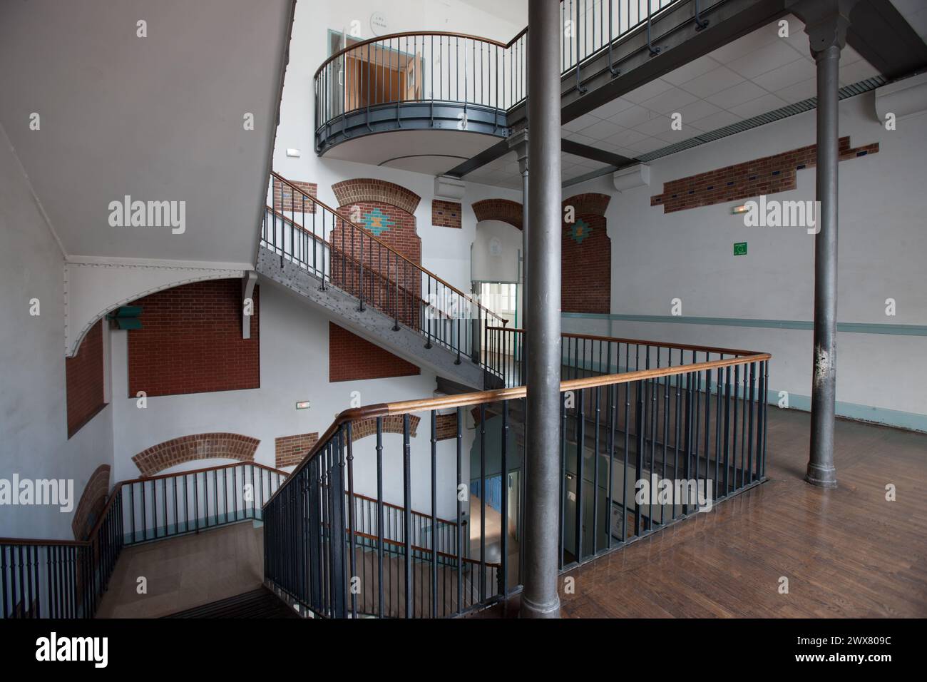 Paris, 101 avenue de la république, lycee Voltaire, stairs leading to the media center (CDI) Collège, Stock Photo