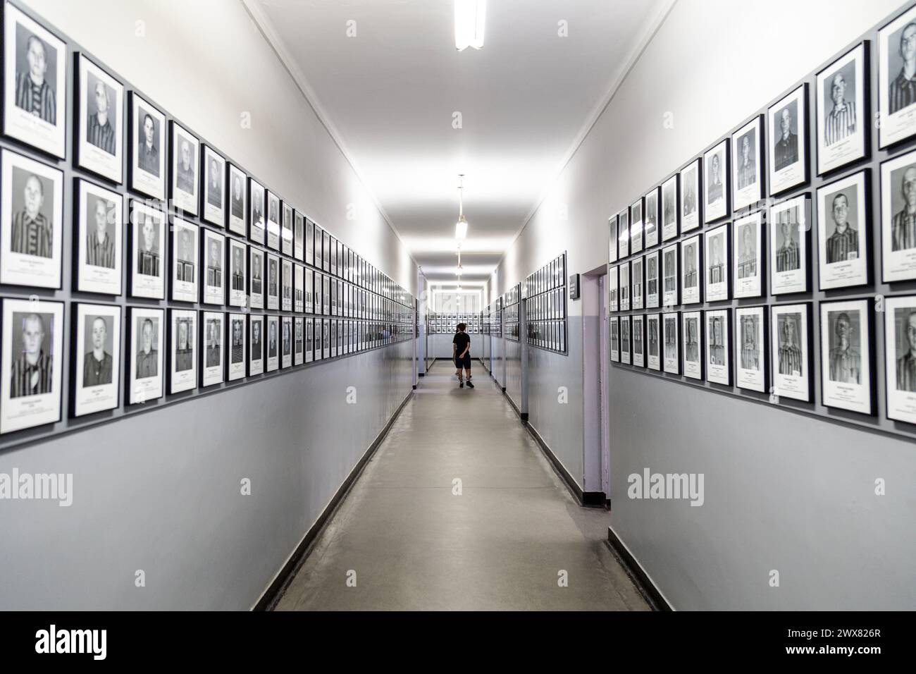 Exhibition of photos of prisoners at the Auschwitz I concentration camp museum, Poland Stock Photo