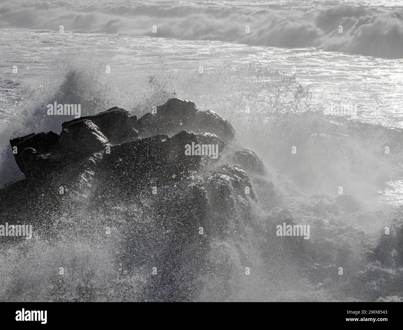 Sea cliffs of S. Paio under heavy storm. Labruge, north of Portugal. Stock Photo