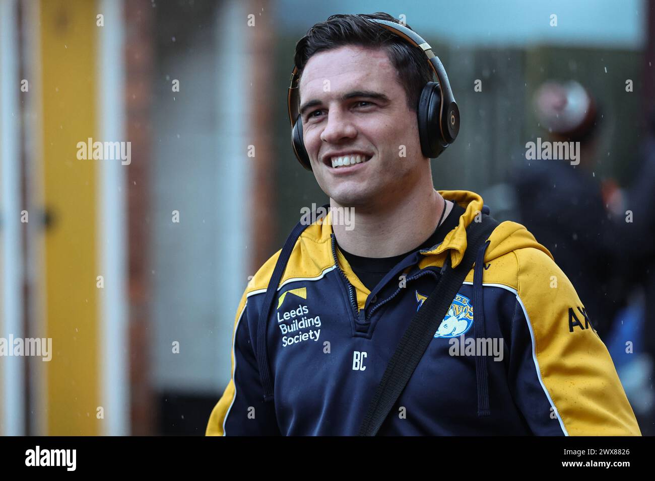 Brodie Croft of Leeds Rhinos arrives during the Betfred Super League Round 6 match Castleford Tigers vs Leeds Rhinos at The Mend-A-Hose Jungle, Castleford, United Kingdom, 28th March 2024  (Photo by Mark Cosgrove/News Images) Stock Photo