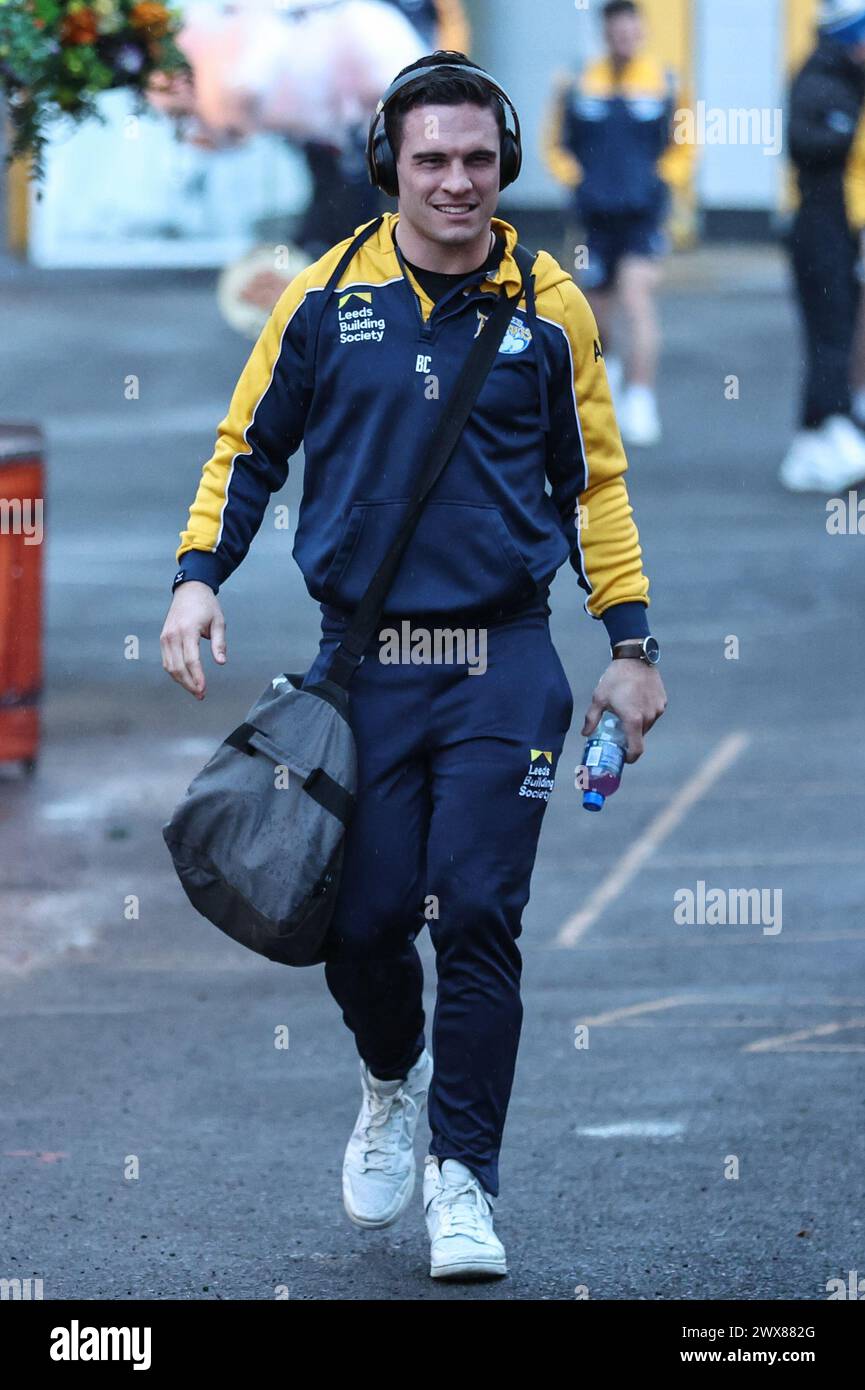Brodie Croft of Leeds Rhinos arrives during the Betfred Super League Round 6 match Castleford Tigers vs Leeds Rhinos at The Mend-A-Hose Jungle, Castleford, United Kingdom, 28th March 2024  (Photo by Mark Cosgrove/News Images) Stock Photo