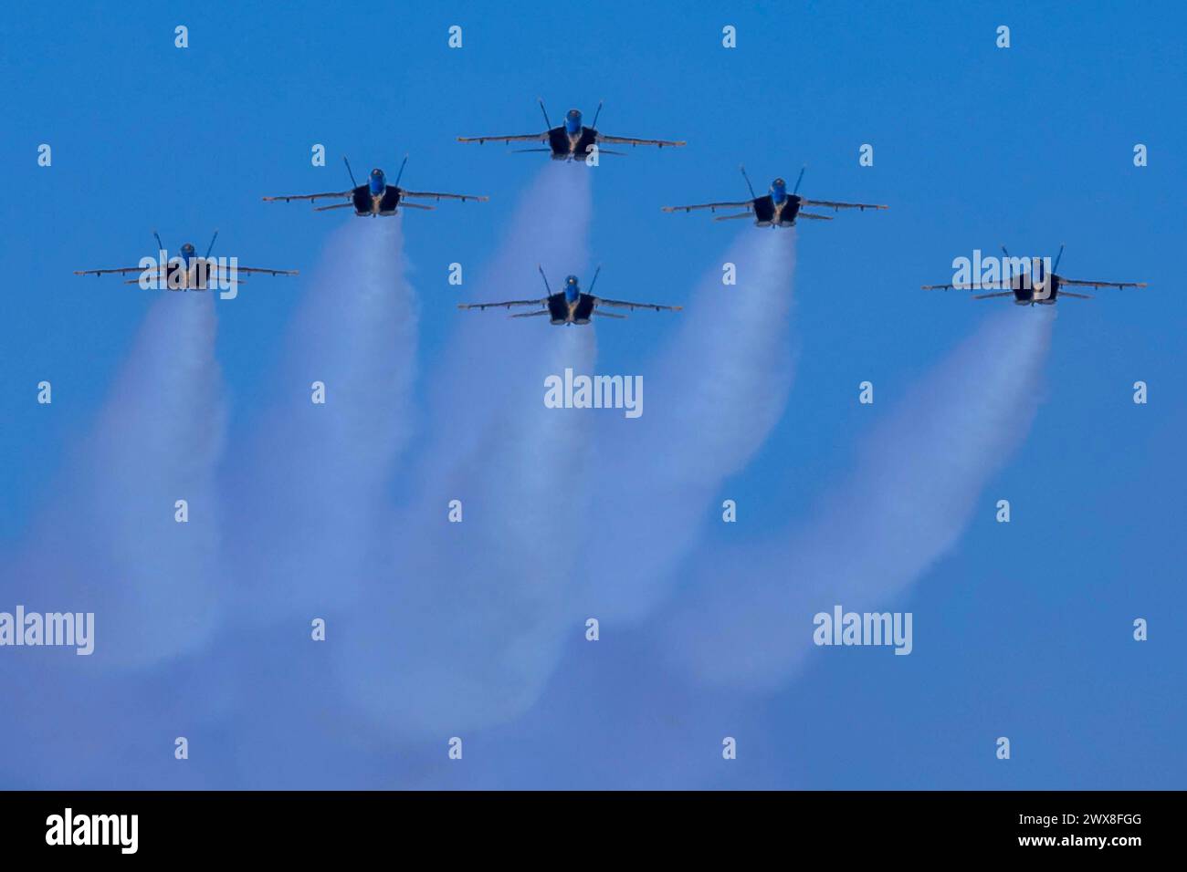 El Centro, Ca, USA. 1st Mar, 2024. March 01, 2024-El Centro, CA: Blue Angels rehearse precision aerobatics before season debut, showcasing skill and teamwork in high-flying maneuvers. (Credit Image: © Kenneth Weisenberger Grindstone/ASP) EDITORIAL USAGE ONLY! Not for Commercial USAGE! Stock Photo
