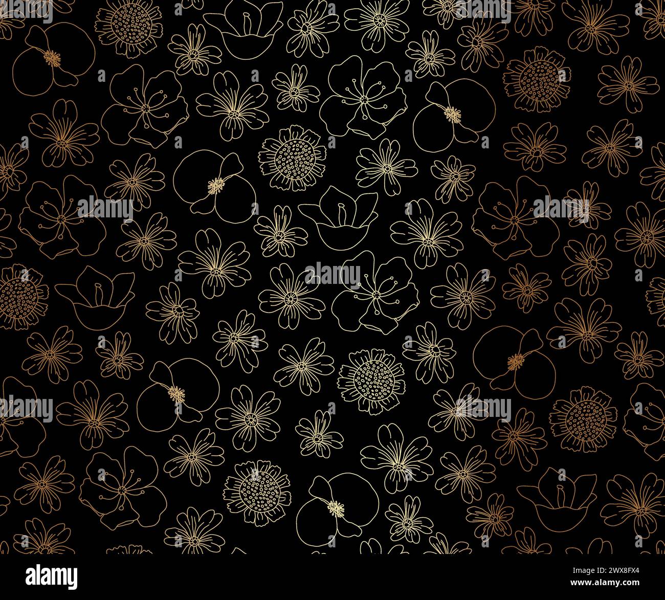 Gold Thin Elegant Floral Pattern Stock Vector
