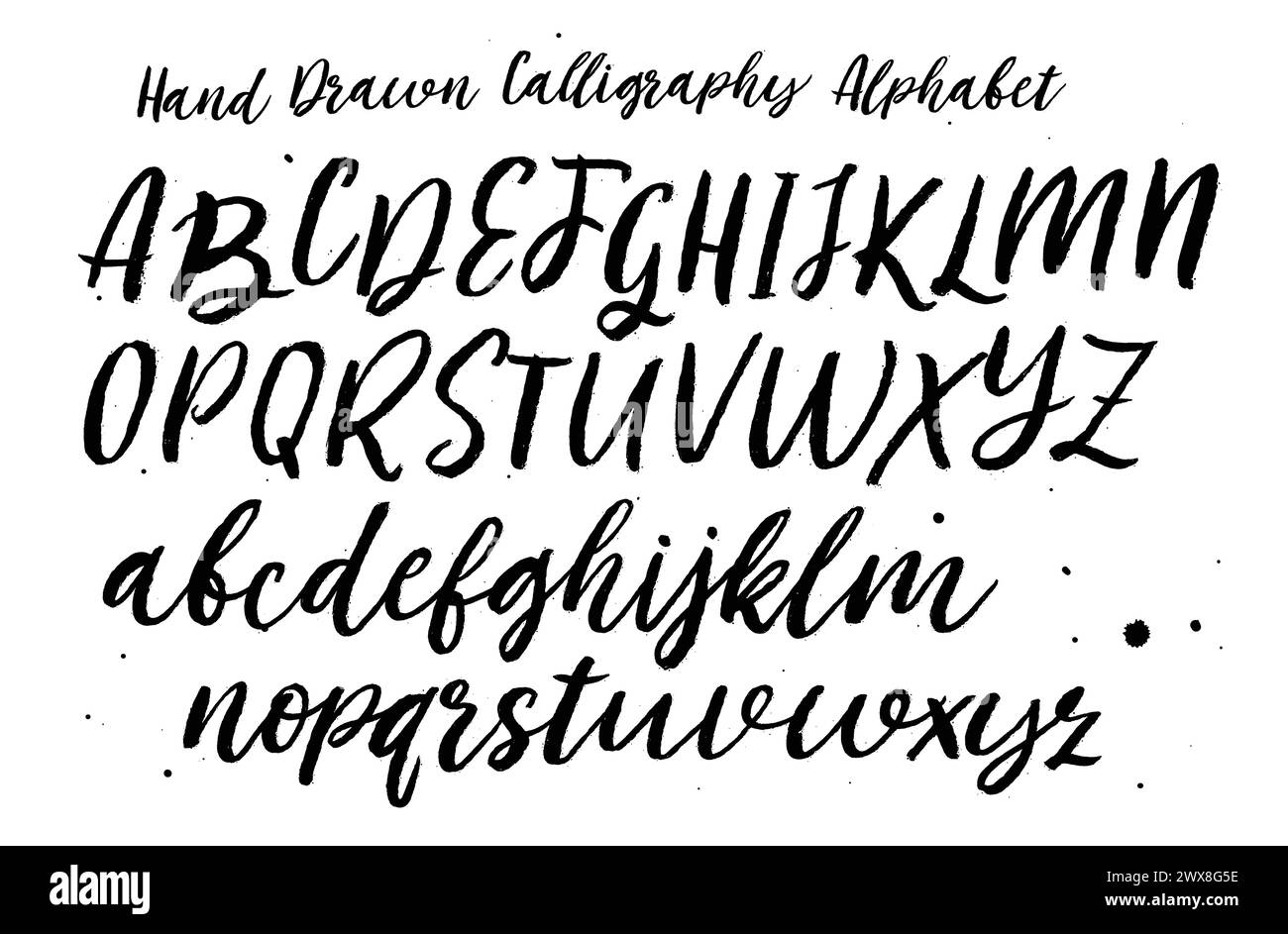 Vector hand drawn alphabet isolated on white background. Brush painted ...
