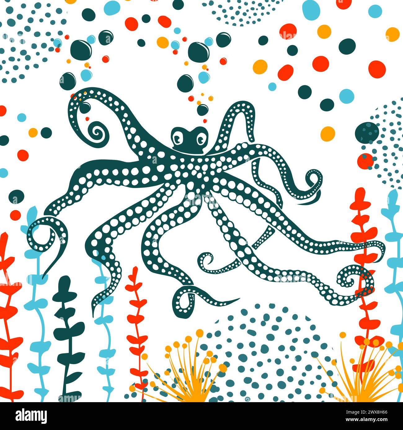 Blue octopus object. hand drawing. Not AI, Vector illustration Stock ...