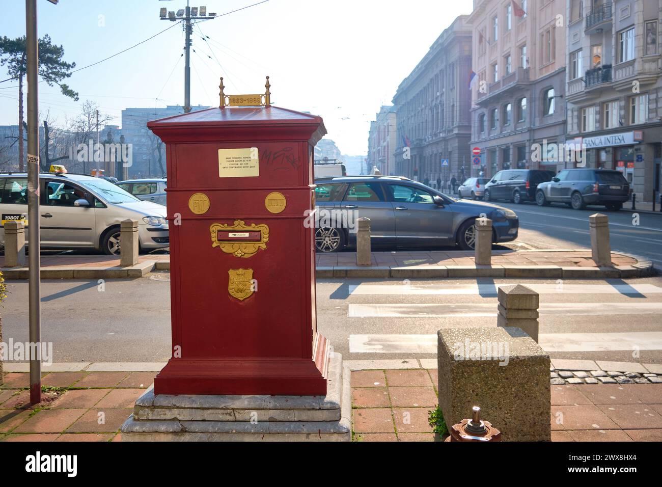 Red retro style mail box Stock Photo