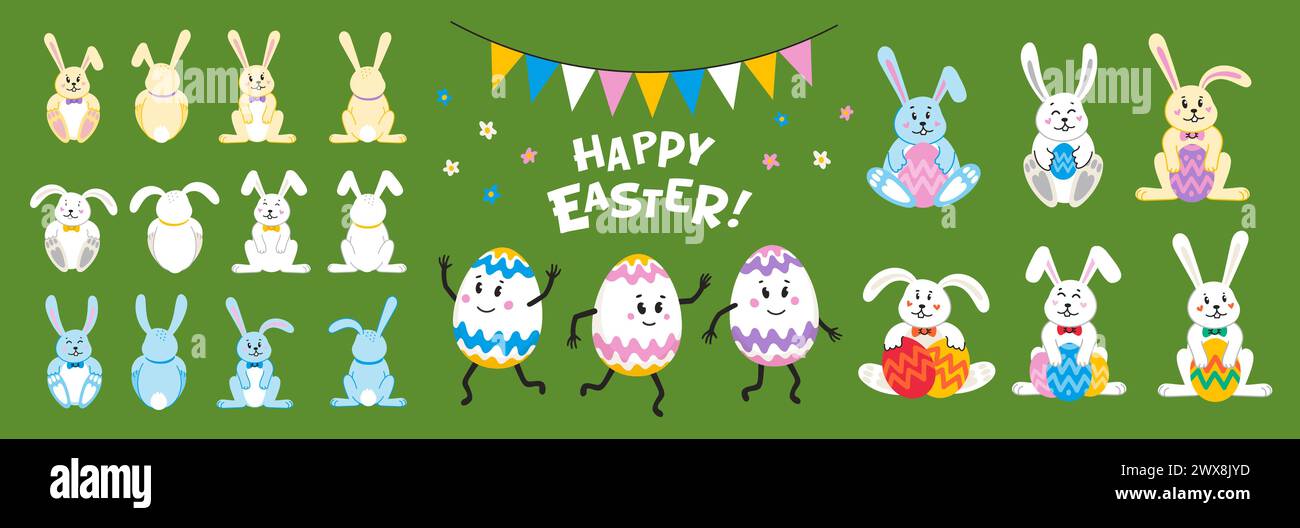 Happy Easter Set with eggs and bunnies Stock Vector Image & Art - Alamy