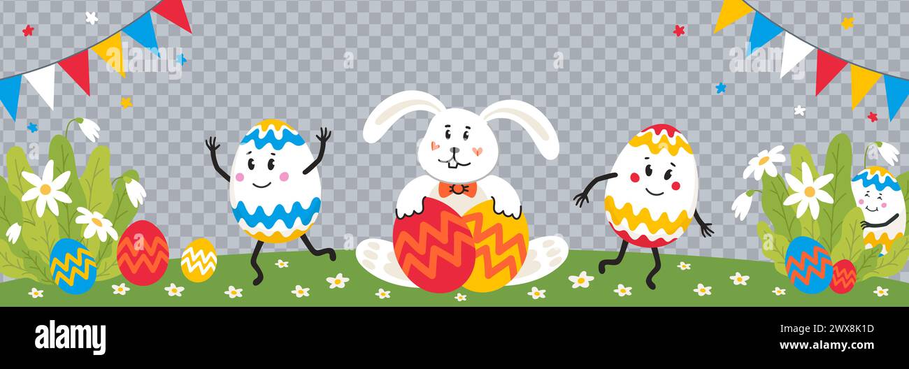 Happy Easter Set with eggs and bunnies Stock Vector Image & Art - Alamy