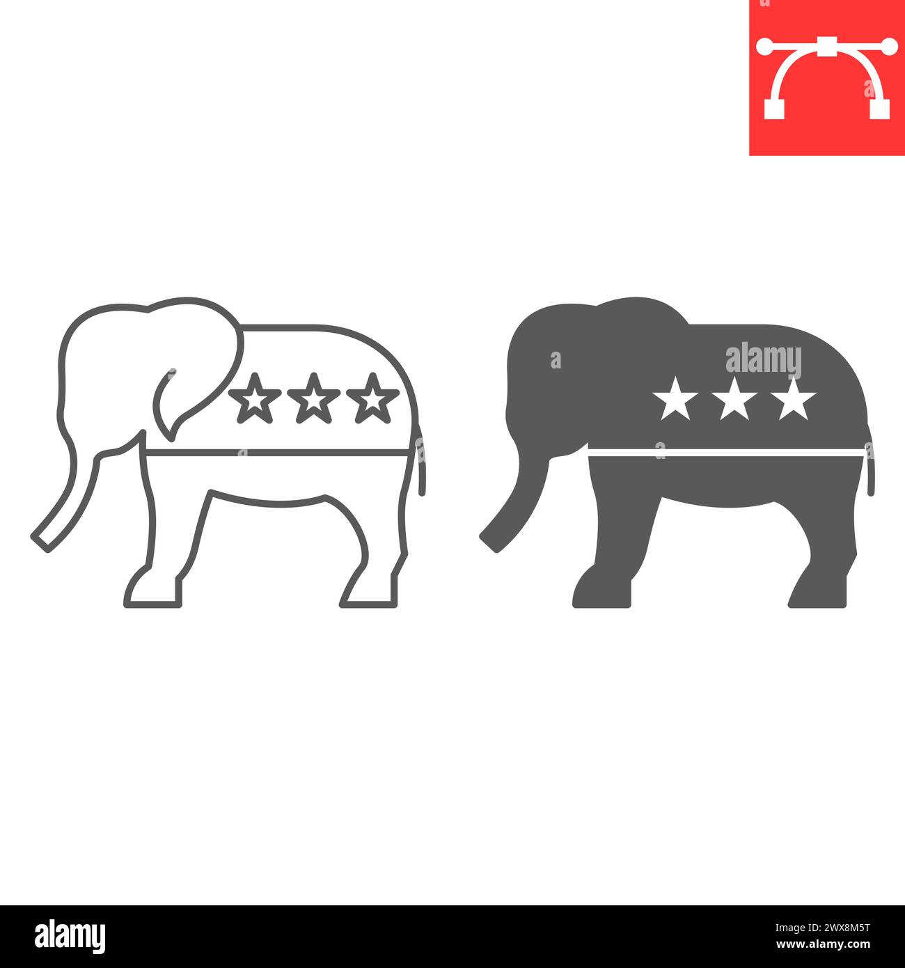 Republican elephant line and glyph icon, election and politician, republican elephant vector icon, vector graphics, editable stroke outline sign, eps Stock Vector