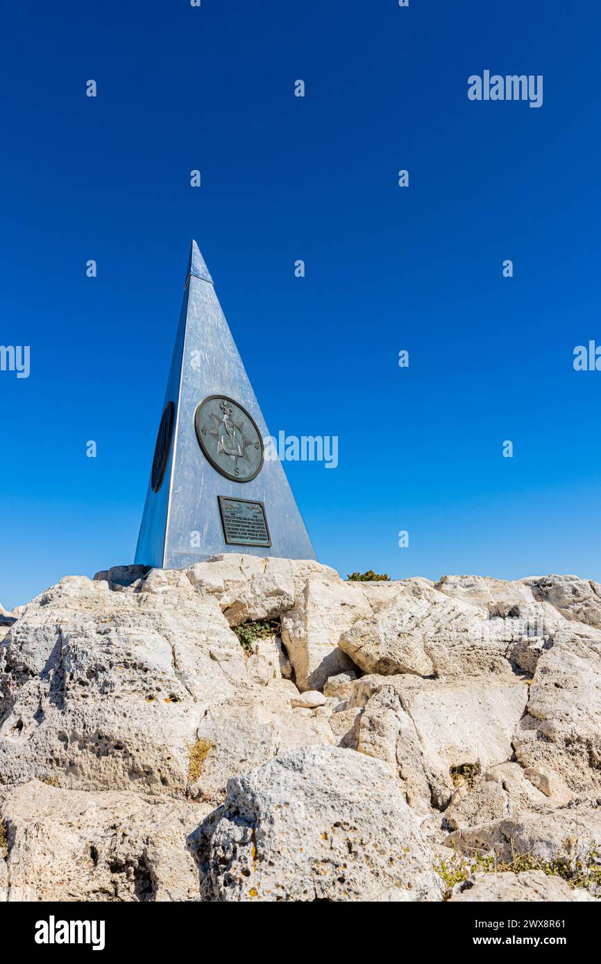Summit Marker at The Apex of Guadalupe Peak, Guadalupe Peak Trail, Guadalupe Mountains National Park, Texas, USA Stock Photo