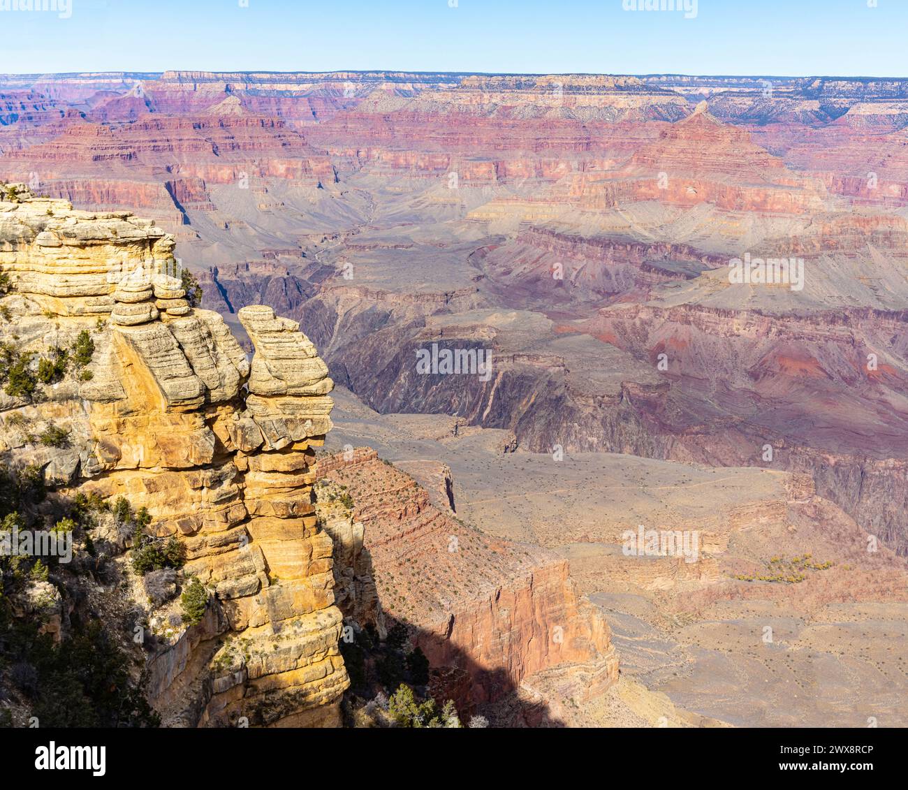 Towers of Kaibab Limestone on Mather Point Above Granite Gorge, Grand ...