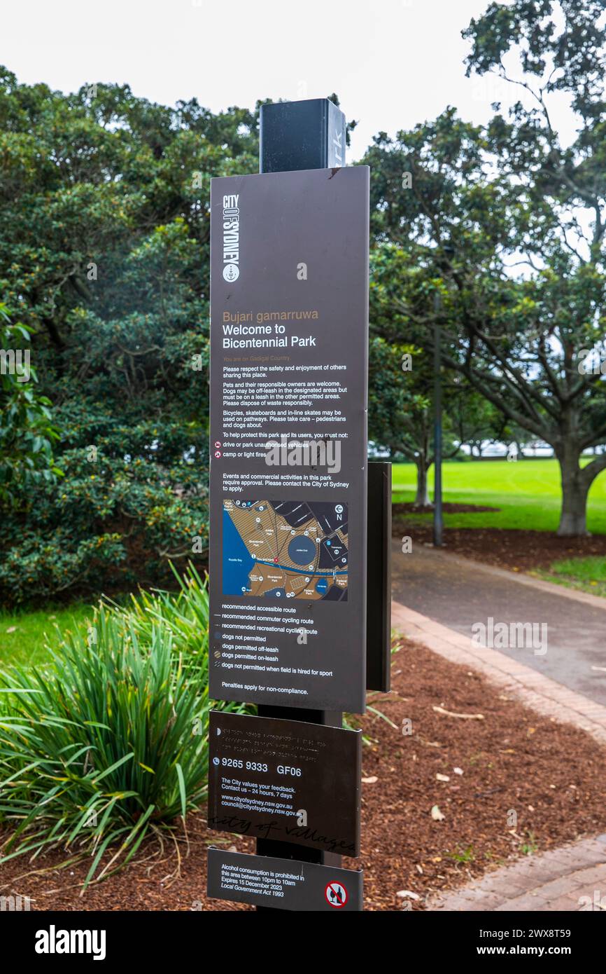 Glebe foreshore walk and bicentennial park on the harbour beside Rozelle Bay, Sydney inner west location,NSW,Australia Stock Photo
