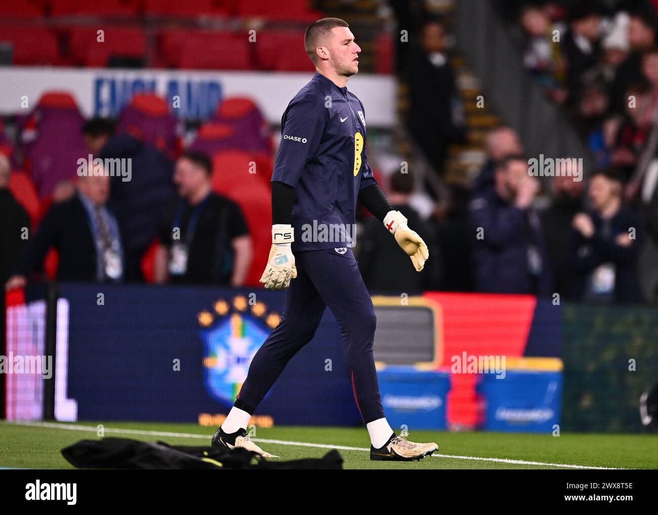 LONDON, ENGLAND - MARCH 23: Sam Johnstone of England during the international friendly match between England and Brazil at Wembley Stadium on March 23 Stock Photo