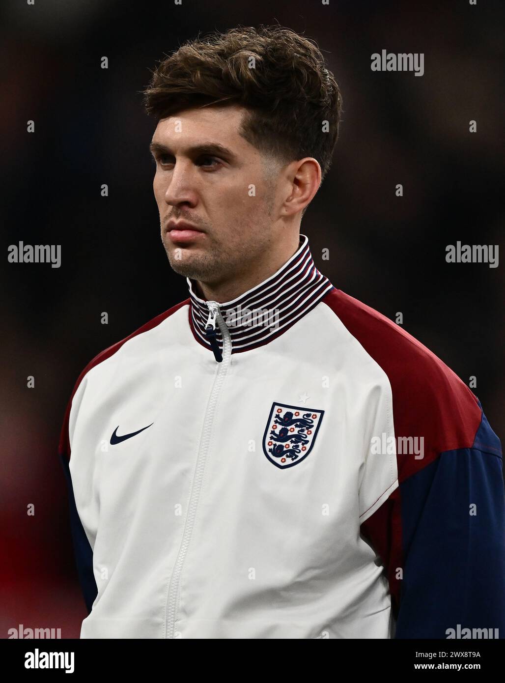 LONDON, ENGLAND - MARCH 23: Headshot, John Stones of Englandl looks on during the international friendly match between England and Brazil at Wembley S Stock Photo