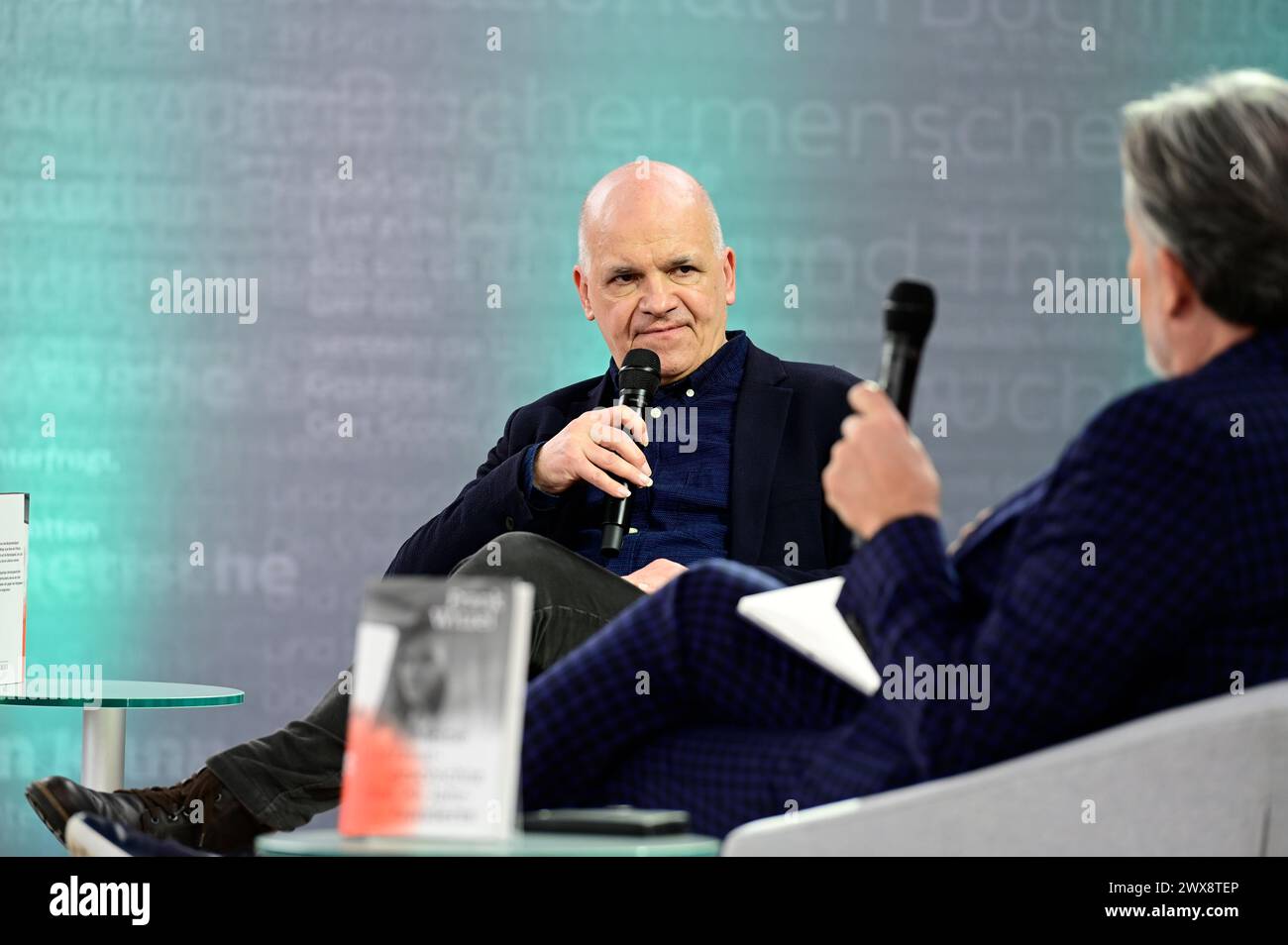 Frank Witzel im Gespräch zu seinem Buch 'Meine Literaturgeschichte des 20. Jahrhunderts' auf der ARD, ZDF und 3sat Literaturbühne auf der Leipziger Bu Stock Photo