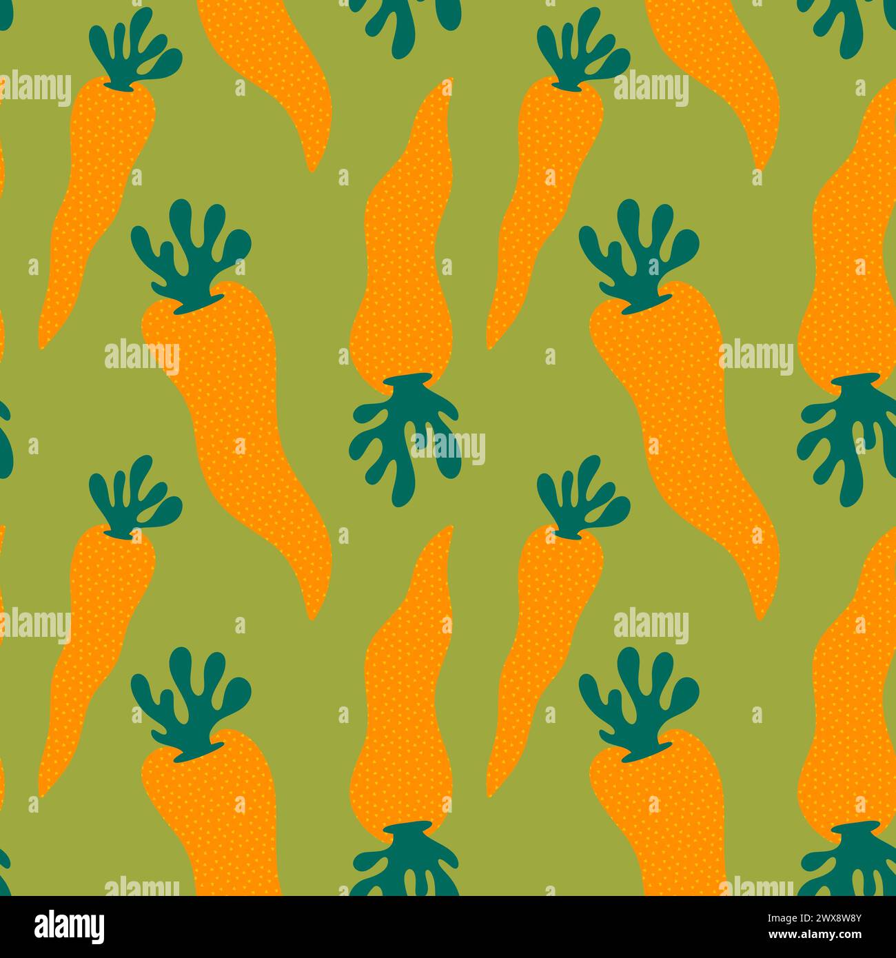 Cartoon watercolor harvest seamless carrot pattern for wrapping paper and fabrics and linens and kids clothes print and kitchen textiles and summer ac Stock Photo