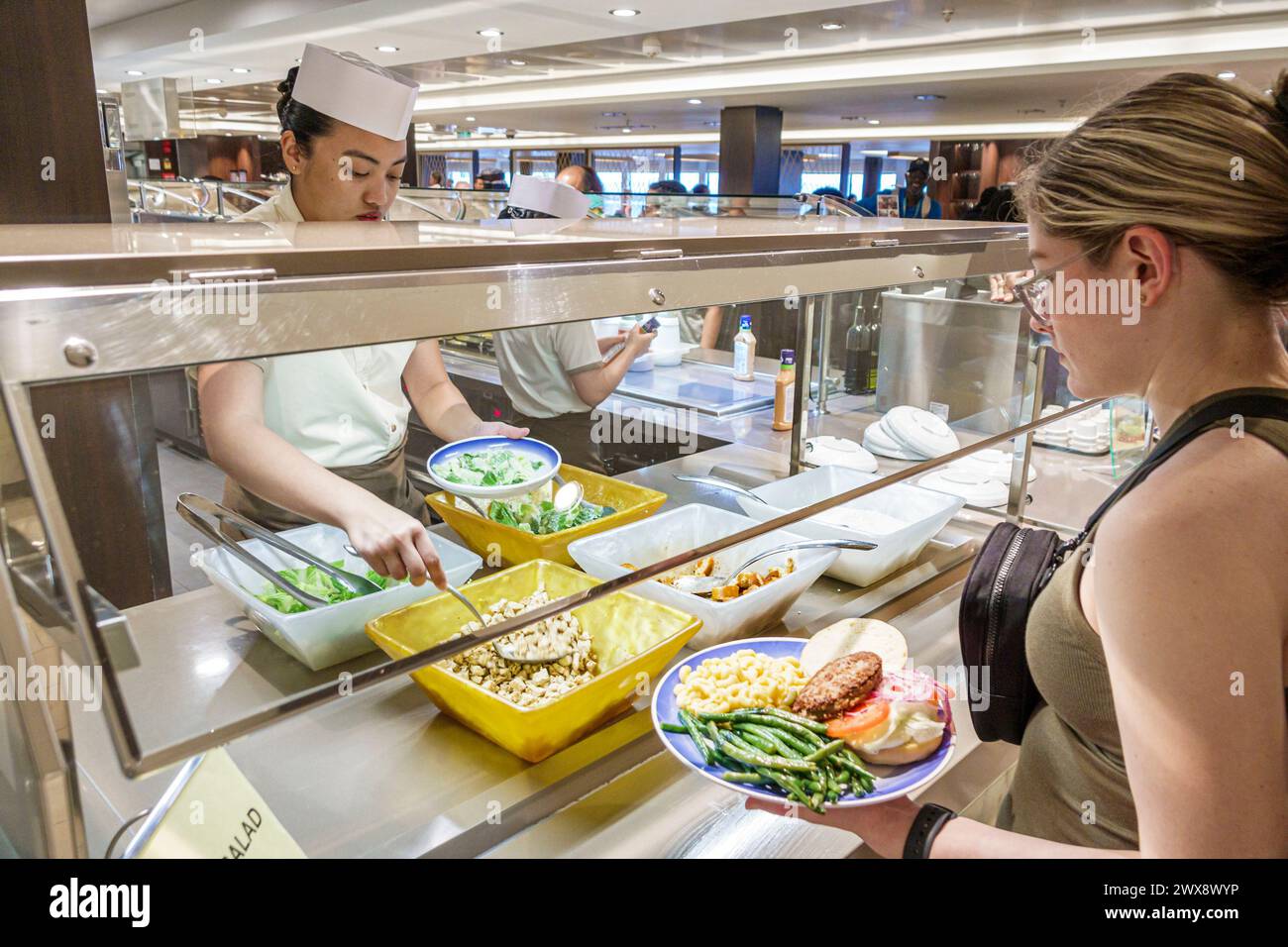 Miami Florida,PortMiami Port of Miami,onboard inside interior,Norwegian Joy Cruise Line ship,7-day Caribbean,Garden Cafe buffet restaurant,self-serve Stock Photo