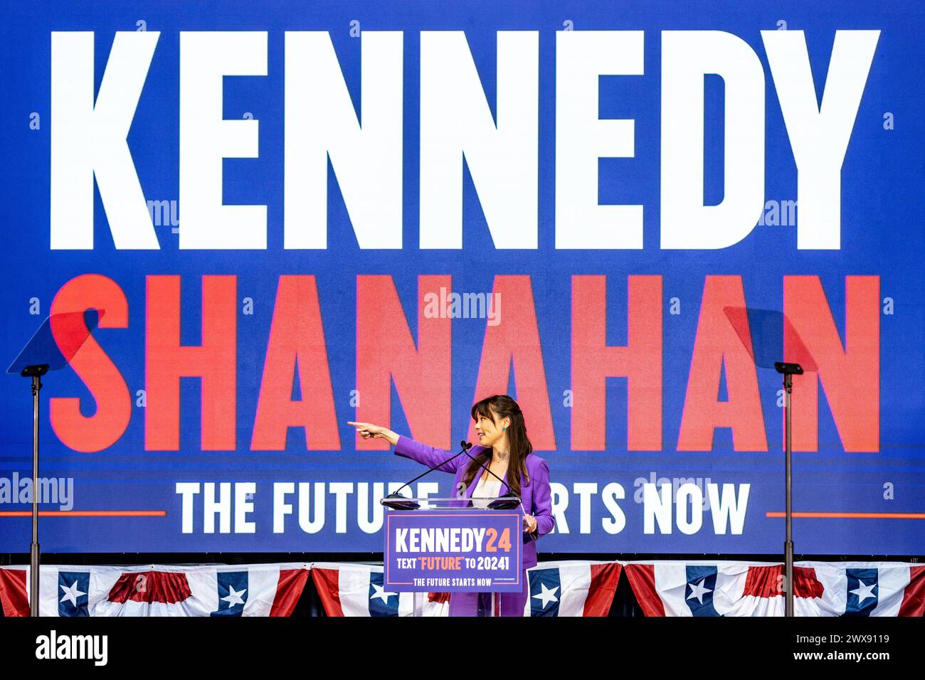 Nicole Shanahan speaks after she is introduced as the running mate to Independent presidential candidate Robert F. Kennedy at a campaign event in Oakl Stock Photo