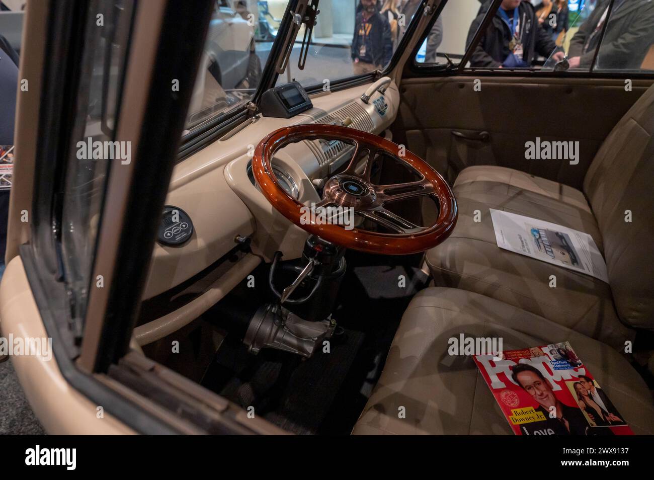 New York, United States. 27th Mar, 2024. A 1972 VW Bus one of the six cars converted to drive to a pollution-free part of Robert Downey Jr. Dream Cars to be given away seen during the International Auto Show press preview at the Jacob Javits Convention Center. (Photo by Ron Adar/SOPA Images/Sipa USA) Credit: Sipa USA/Alamy Live News Stock Photo