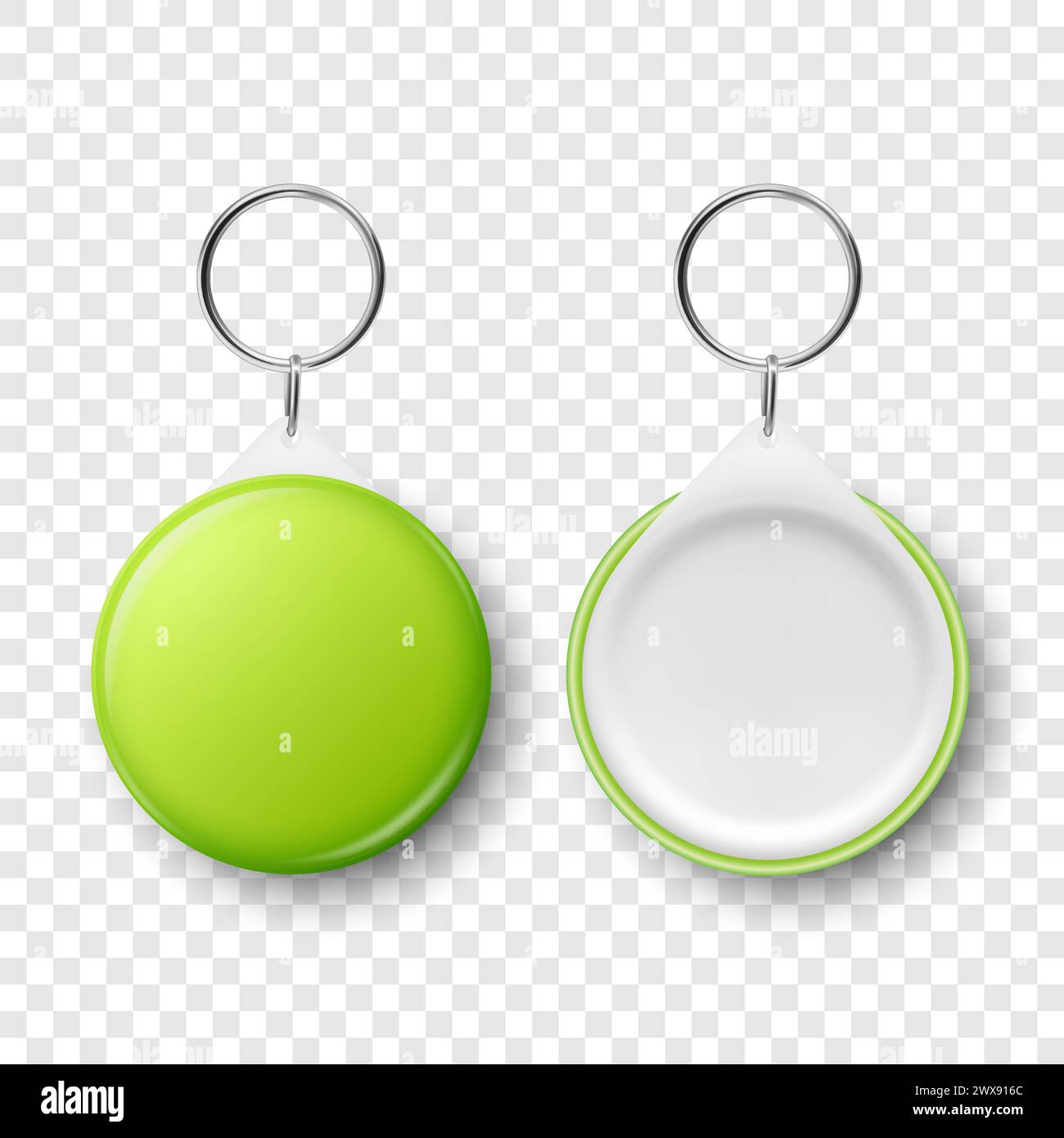 Vector 3d Realistic Green Blank Round Button Badge with Ring Holder Closeup, Isolated. ID Badge Design Template, Mockup. Design Template for Access Stock Vector