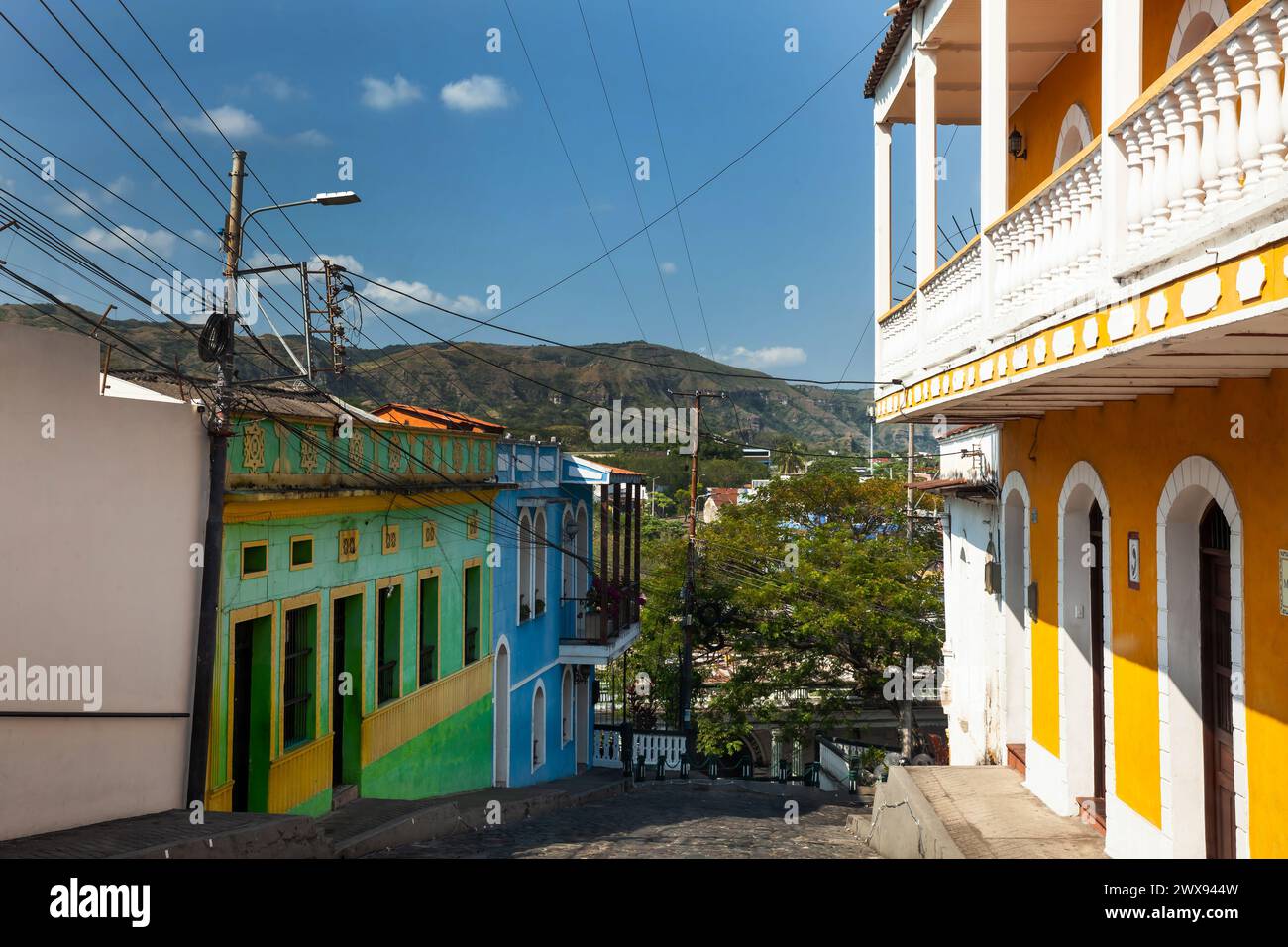 HONDA, COLOMBIA - JANUARY 12, 2024: Beautiful antique streets of the Heritage Town of Honda located in the department of Tolima in Colombia Stock Photo