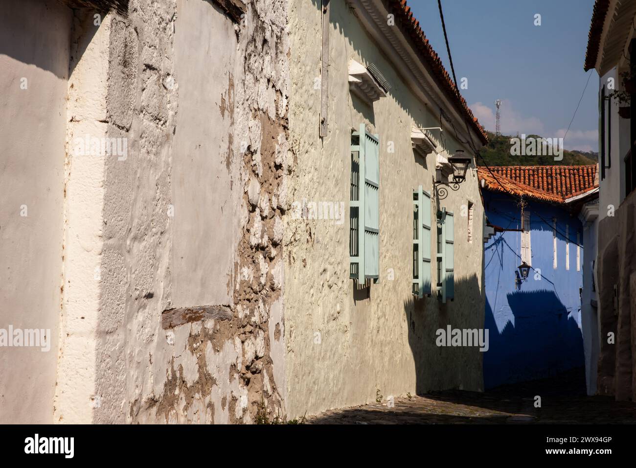 Famous historical street of traps located in the historic center of the heritage town of Honda in the department of Tolima in Colombia Stock Photo
