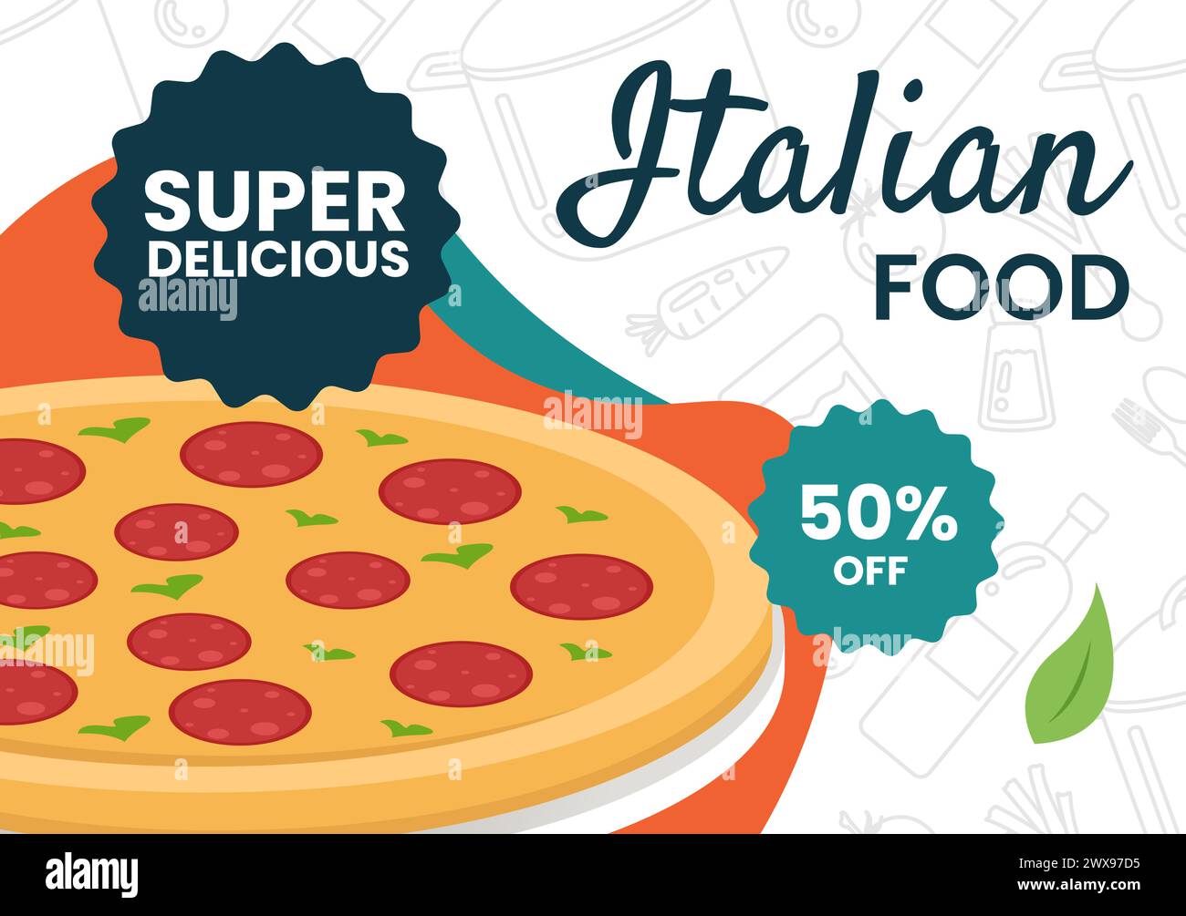 Italian Food Social Media Background Flat Cartoon Hand Drawn Templates ...